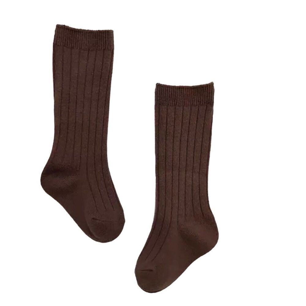 New 5-7 kids cotton knee high socks brown